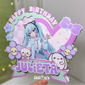 Custom MIKU Cake Topper - Kawaii Girl Anime Birthday Topper with Light and Shaker